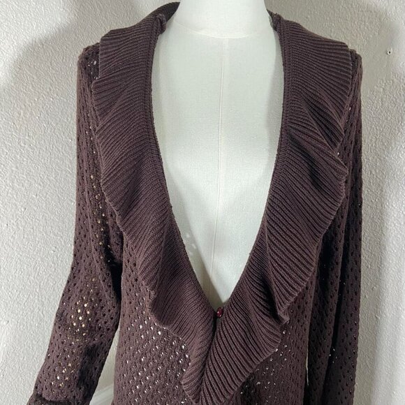 Vintage Open Front Crochet Ruffle Cardigan Size Medium 99s Faded Glory - Picture 2 of 9